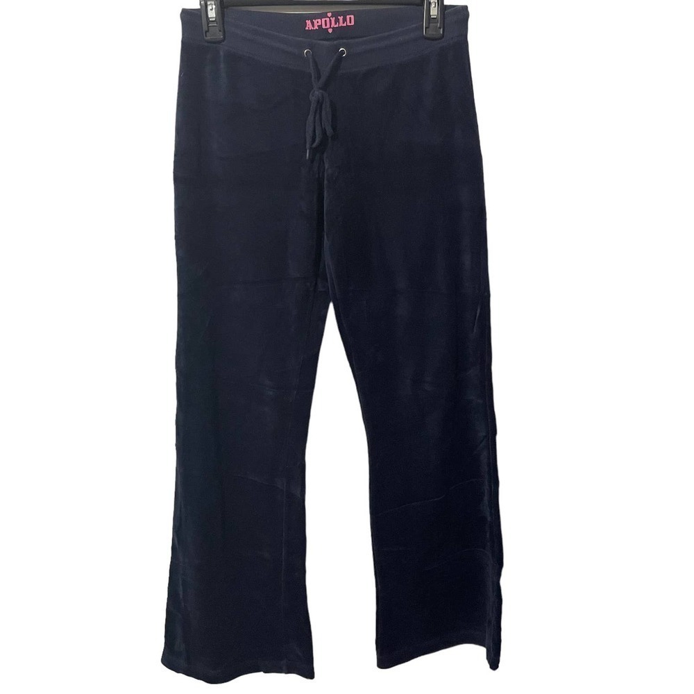 Apollo Y2K Navy Blue Velvet Velour Drawstring Pants w/Button Pockets